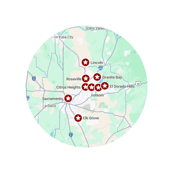 A map of our service areas in the greater Sacramento area